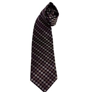 Joseph & Feiss International Mens Silk Tie Burgundy Gold Geometric‎ Checkerboard